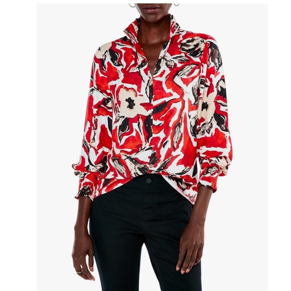 NIC+ZOE Petal Pop Top Floral Smock Neck Blouse Top Shirt Womens Size 2X